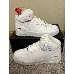 Size 9 - Nike Air Force 1 x Supreme Mid Box Logo - White